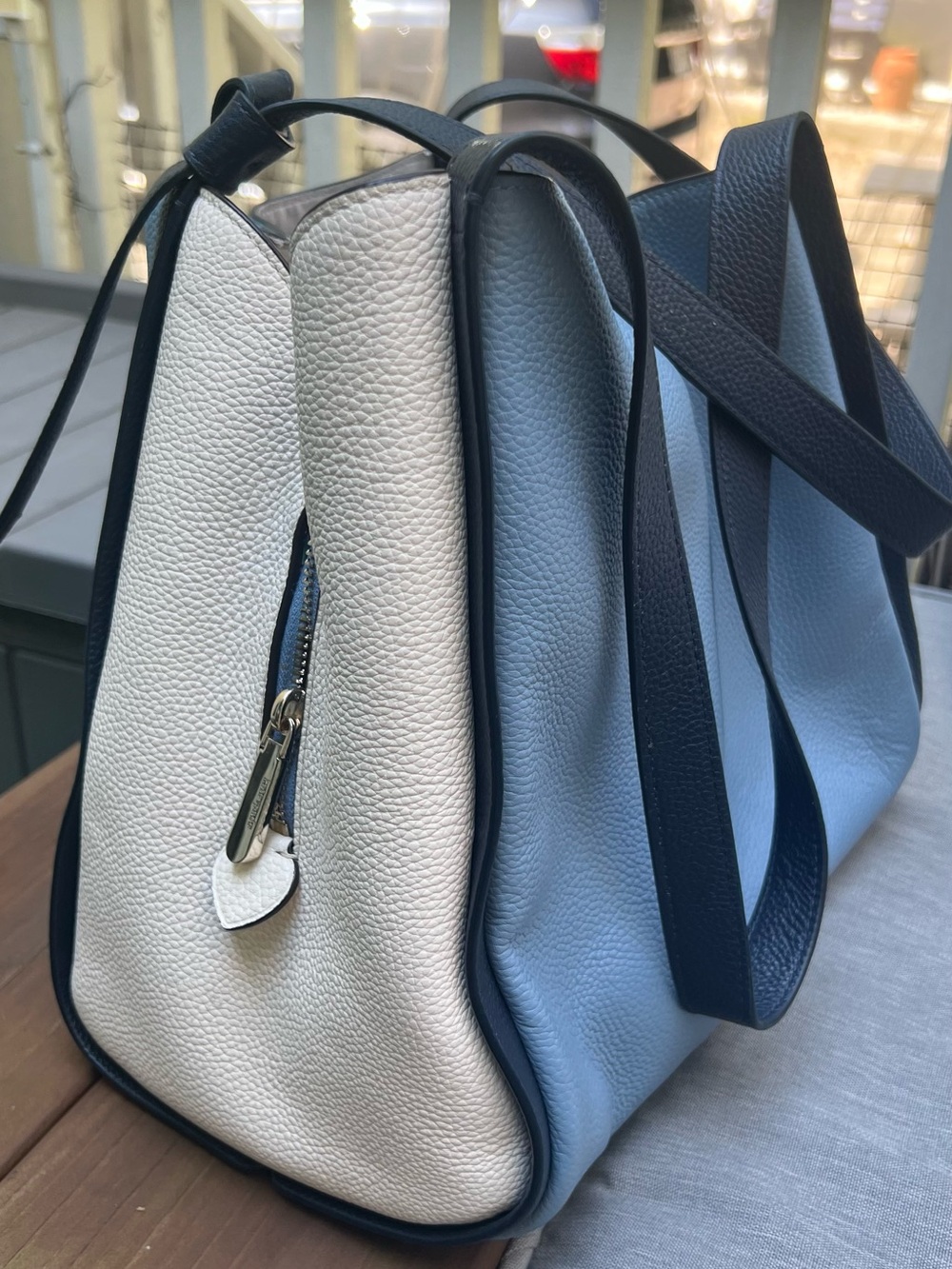 kate spade Two-Tone Cream and Light Blue Leather Shoulder Bag